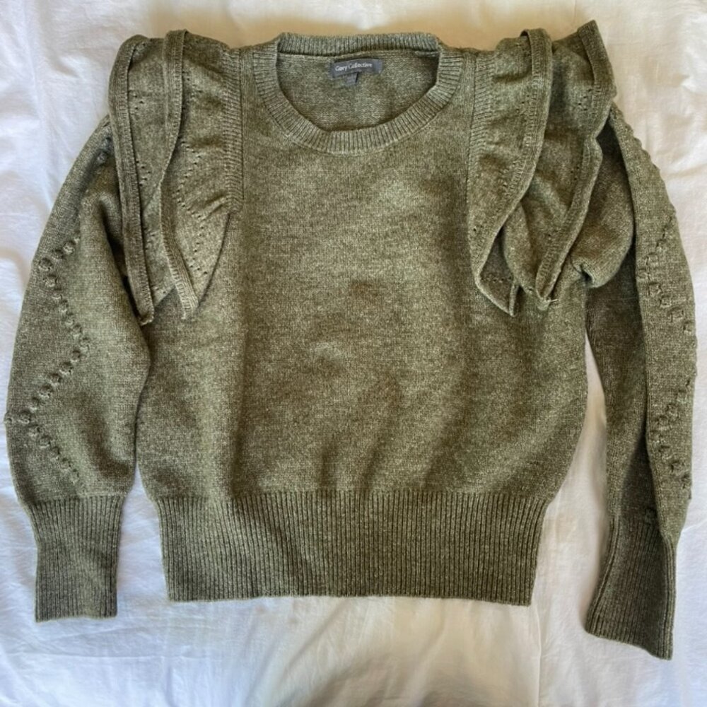Olive green ruffled fall sweater